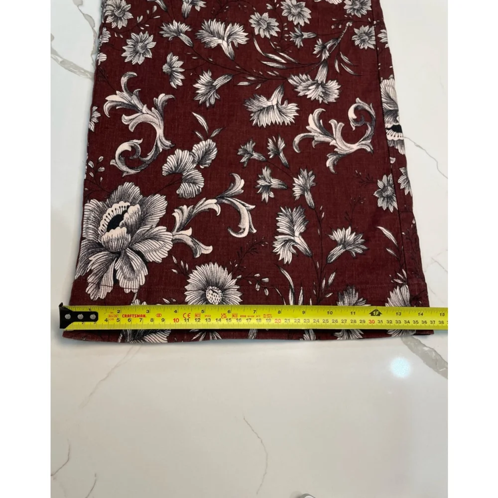 Anthropologie Dark Floral Trouser Pants 8 Linen Blend Brown Wide Leg Boho - Picture 10 of 11